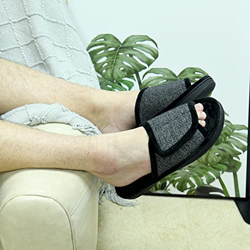 DL Adjustable Men's Memory Foam Slippers, Comfy Indoor Outdoor, Breathable Slide Bedroom Slippers Size 7-14
