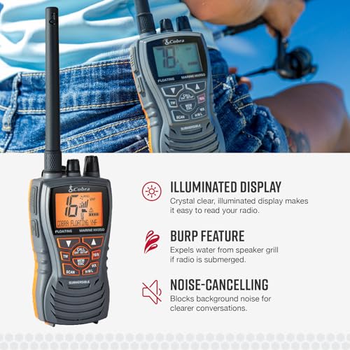 Cobra MR HH350 FLT Handheld Floating VHF Marine Radio - 6 Watt, Submersible, Noise Cancelling Mic, Backlit LCD Display, NO...