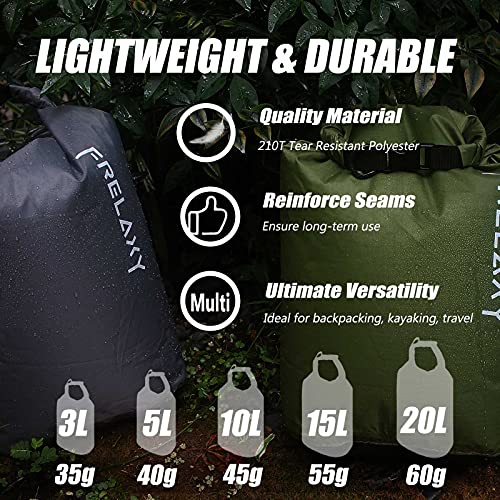 Frelaxy Dry Bag 3-Pack/5-Pack, Ultralight Dry Sack, Outdoor Bags Keep Gear Dry for Hiking, Backpacking, Kayaking, Camping,...