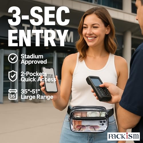 Packism Clear Fanny Pack Stadium Approved - Plus Size Wiast Range 35" - 51", 2 Pack Clear Belt Bag for Women Men Transpare...
