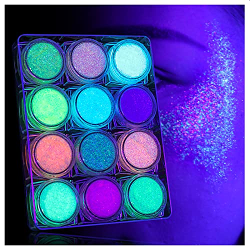 LATIBELL Body Face Glitter Gel, UV Black Light Reactive Glow Makeup, 12 Colors Fine UV Body Glitter for Women for Festival...
