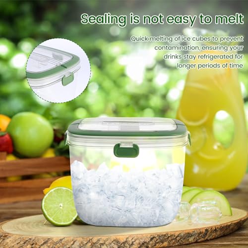 Abizarch 5L Portable Ice Cube Storage Bin, Clear Ice Bucket for Freezer with Lid & Tong for Outdoor Camping, Plastic Refri...