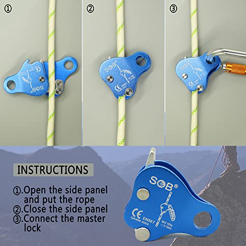 SOB Climbing Fall Protection Belay Device Ascender Protect Aluminum Magnesium Alloy Climbing Ascent Rope Grip Clamp for Mo...