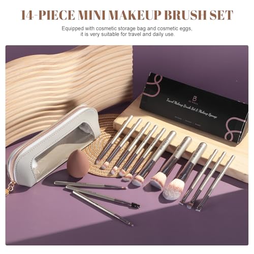Travel Makeup Brush Set BS-MALL 14 Pcs with 1 Pcs Makeup Sponge – Essential Foundation Powder Concealers, Eye Shadows, Blu...