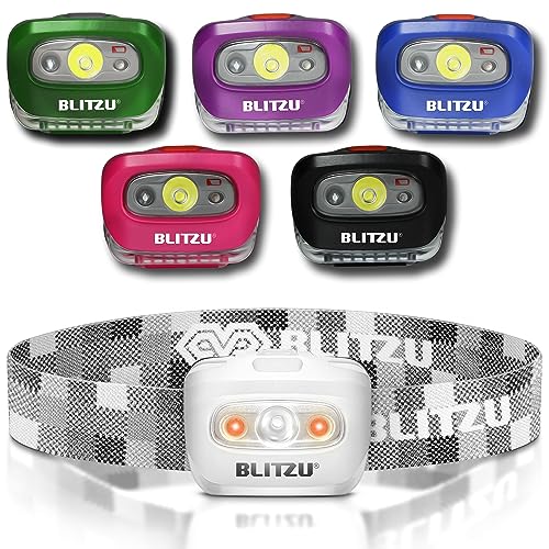 BLITZU LED Headlamp Flashlight for Adults & Kids, Lightweight, Waterproof Head Lamp with White & Red Light, Comfortable He...