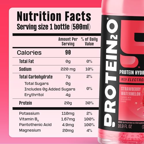 Protein2o Hydration Drink - 2-in-1 Liquid Clear Whey Protein Isolate and Electrolyte Drink - 20g Protein, Vitamins B5, B6...