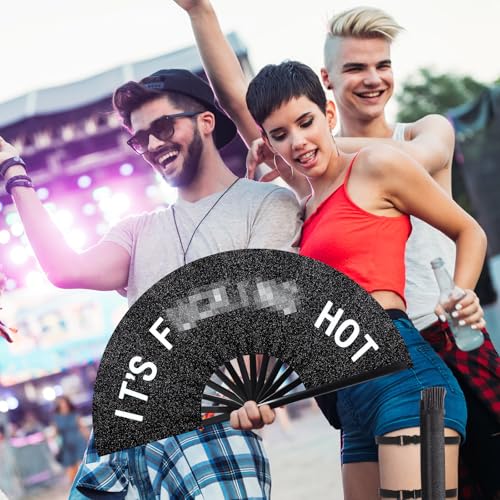 FairySandy Large Rave Fan UV Glow Hand Fan with Holster for Men/women, Disco Party Favor for Edm Music Festival Club Rave ...