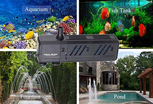 MQ 210GPH Submersible Water Pump (800L/H, 8W) with Filters and Water Nozzles, Ultra Quiet for Aquarium, Fish Tank, Pond, F...