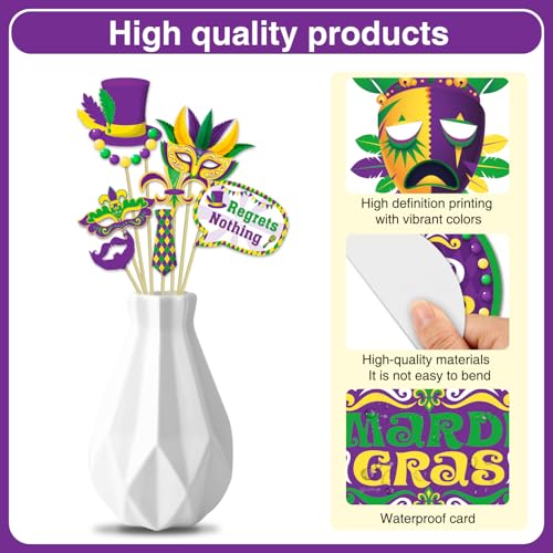 36pcs Mardi Gras Photo Booth Props, Mardi Gras Decorations, Masquerade Photo Booth Props for New Orleans Party Decorations