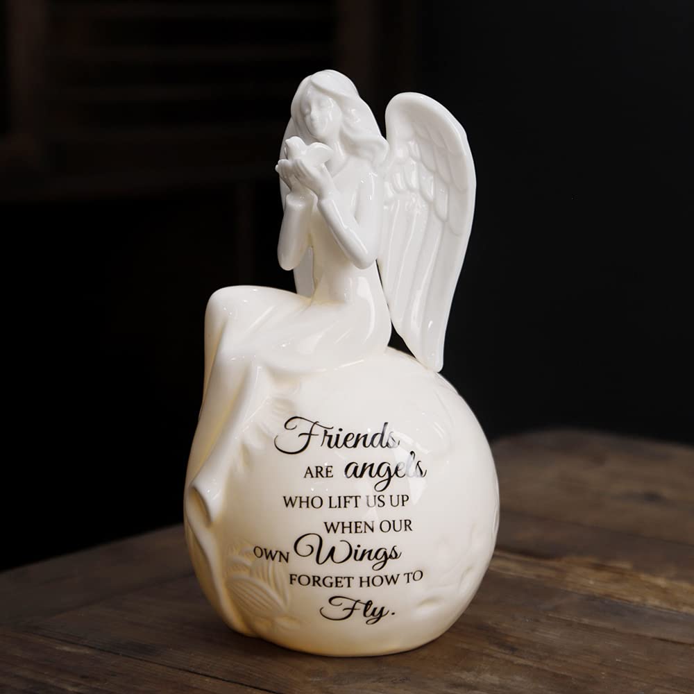 Friendship Angel Figurine Night Light – Ceramic LED Guardian Angel with Heartfelt Quote – Friends are Angels Gift for Birthday, Encouragement, Sympathy, or Christian Home Décor