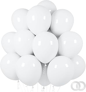 ASIYUHY White Balloons 100 Pack 12 Inch White Latex Party Balloons with 2 Rolls of Ribbon Helium Balloons for Wedding Birt...