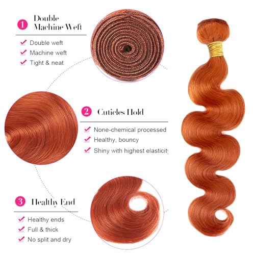 #350 Orange Bundles Body Wave Bundles Human Hair 30 30 30 Inch Unprocessed Brazilian Virgin Weave Hairs Ginger Orange 3 Bundle 50 Gram Per Bundle Human Hair Extensions