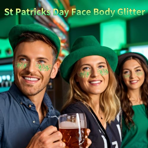 Paminify Green Face Glitter Gel,Mardi Gras Outfit for Women,Gold Hair Glitter Green St Patrick's Day Accessories,Mardi Gra...