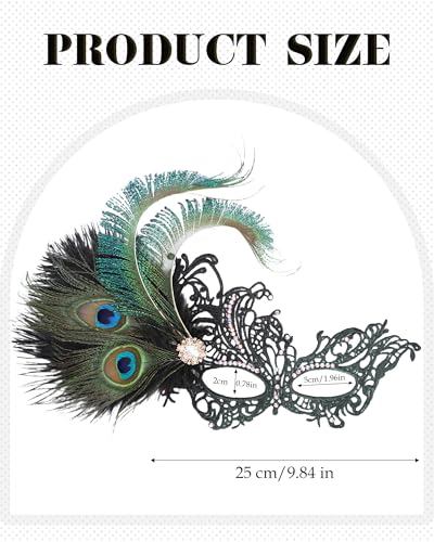 Zinniday Feather Masquerade Mask for Women - Halloween Lace Eyemask with Removable Peacock Feathers, Venetian Party Masks