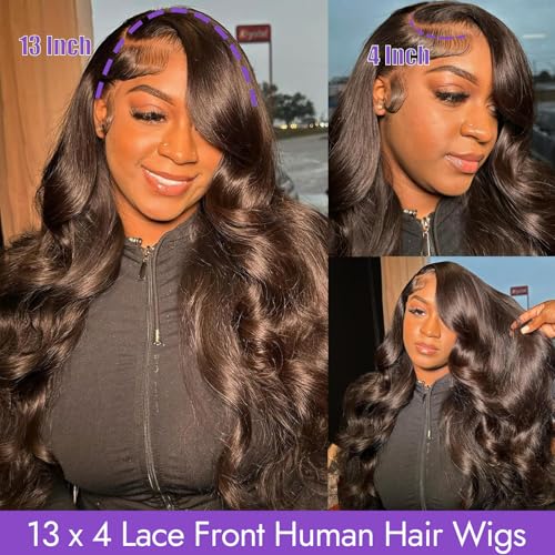 Body Wave 13x4 HD Lace Front Human Hair Wigs for Women 150% Density Glueless Natural Black 22 Inch