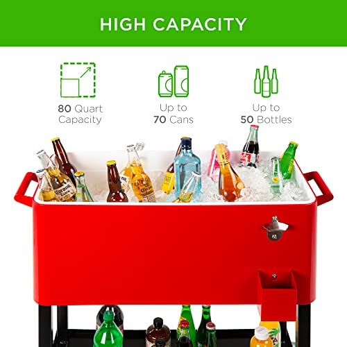 Best Choice Products 80-Quart Outdoor Steel Rolling Cooler Cart w/Ice Chest, Bottle Opener, Catch Tray, Drain Plug, Lockin...