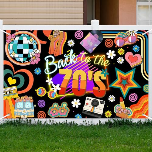 Lofaris 70s Banner - Back to The 70’s Party Decorations, Retro Disco Theme Photography Background for Birthday Party, Stud...