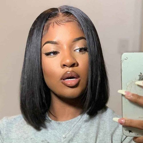 ISEE Hair Glueless Wear and Go Wigs for Beginners Lace Front Wigs for Black Women Human Hair Short Straight Bob Human Hair Wigs Lace Pre Cut Wig 10 Inch