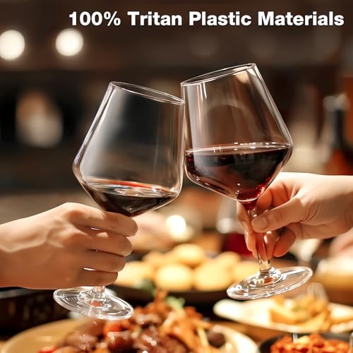 Hlukana Unbreakable Wine Glasses Set of 6, 16 oz Plastic Wine Glasses with Stem, BPA Free, Reusable Wine Glass for Poolsid...