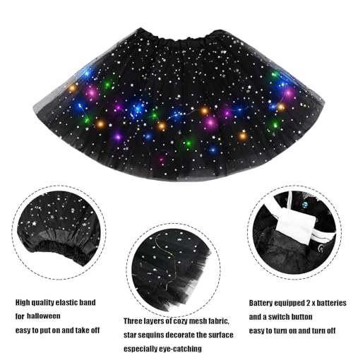 Women Light Up Tutu Skirt Stars Glow Tutus Layered Ballet Led Tulle Skirts for Halloween Party Costume