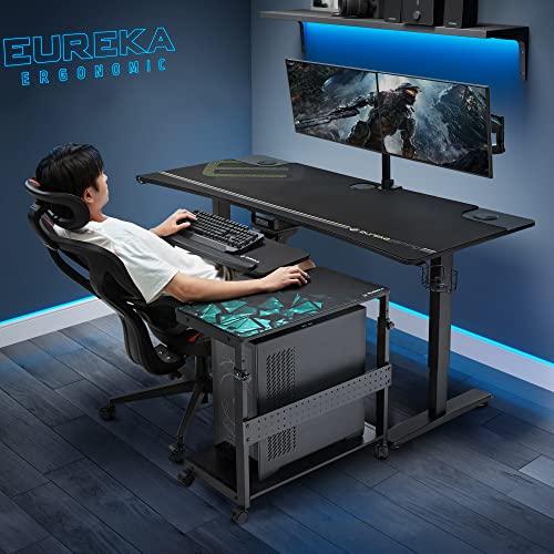 EUREKA ERGONOMIC PC Stand Computer Cart, Height Adjustable Tower Stand 2-Tier Suit for ATX Case Printer, Metal Rolling Car...