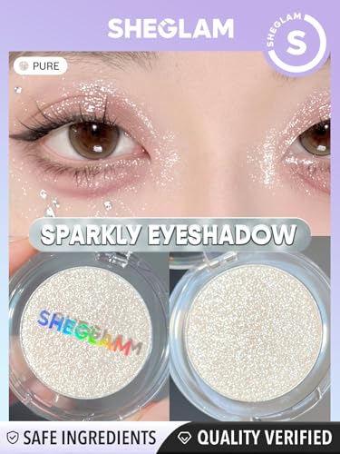 SHEGLAM Enigma Sparkly Eyeshadow Longwear Eyeshadow Single, High-Pigment Eye Shadow Compact, Smooth & Blendable Colors-Pure