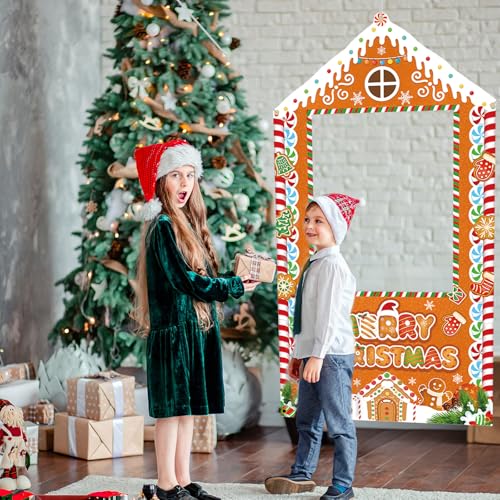 Christmas Party Decorations Christmas Photo Booth Backdrop Large Gingerbread House Xmas Photo Background Banner for Holida...