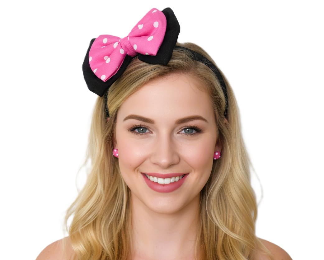 MeeTHan Mouse Ears Hair Clips, Pink Dots Polka Bows With Alligator Clips Hair Accessories for Theme Park Costume Party Decoratio