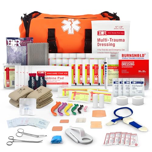 First Responder Trauma First Aid Kit Bag – Fully Stocked Emergency Medical Kit for Workplace, Vehicle & Home – OSHA & ANSI...