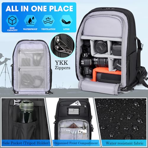 SDYSM Camera Backpack Bag Professional for DSLR/SLR Mirrorless Camera Waterproof 15.6 inch Tactical Camera Bags for Photog...
