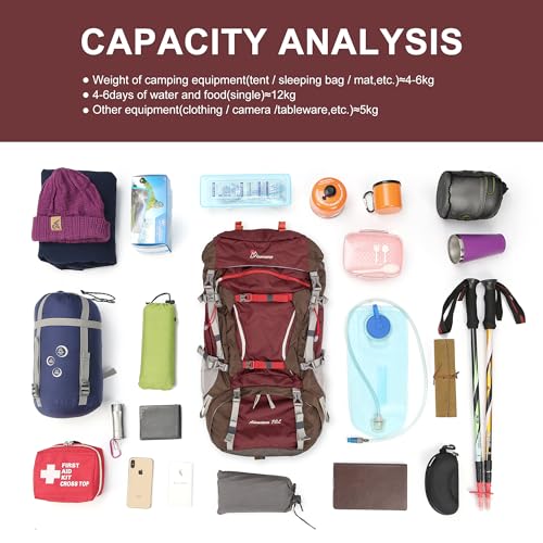 MOUNTAINTOP 70L Internal Frame Backpack Camping Backpacking Hiking Backpack for Men Women with Rain Cover