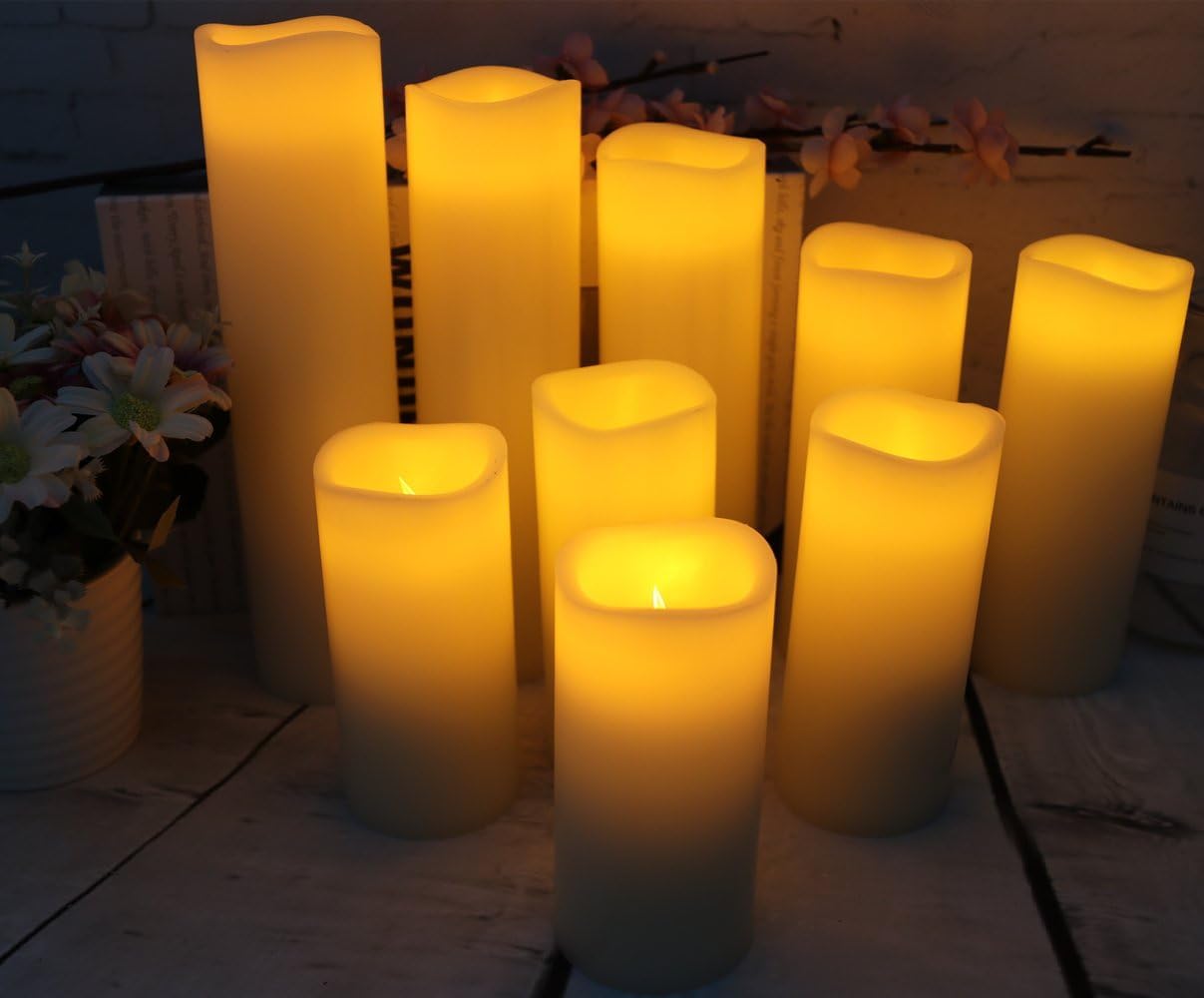 UniEasy Halloween Flameless Candles Battery Operated LED Candles with Timer and Remote, Pack of 9 Real Wax Pillar Candles Flickering Candle for Home & Holiday Romantic Decor