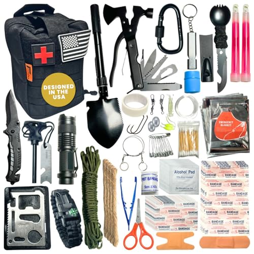GunZee 175-Piece Survival Kit, First Aid Kit for Emergency and Outdoor Adventures, IFAK, Fishing Gear, MOLLE-Compatible Ba...