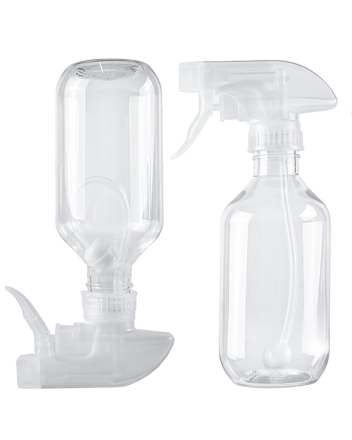 2 Pack 360° Spray Bottles, 10 oz Plastic Small Containers with Adjustable Spray Nozzles, Spray Bottles for Hair, Cleaning Solutions, BBQ and Plants Clear