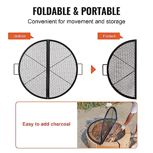 VEVOR X-Marks Fire Pit Grill Grate, Foldable Round Cooking Grate, Heavy Duty Steel Campfire BBQ Grill Grid with Handle and...