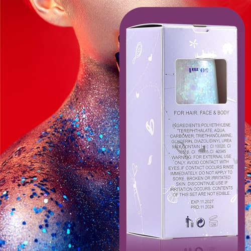 JASSINS 2PCS Body Glitter, 100ml Christmas Face Glitter for Women Girls Kids, Glitter Gel Makeup Tween Gifts, Singer Conce...