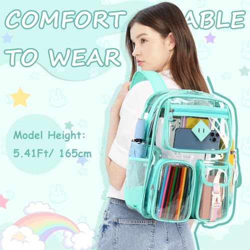 PIG PIG GIRL Clear Backpack for School,Heavy Duty PVC Transparent Bookbag for Girls Stadium Approved See Through Backpack
