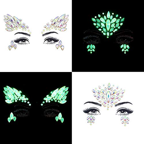 Noctilucent Face Gems Luminous makeup Temporary Tattoo Stickers Acrylic Crystal Glitter Stickers Face Jewels Rainbow Tears...