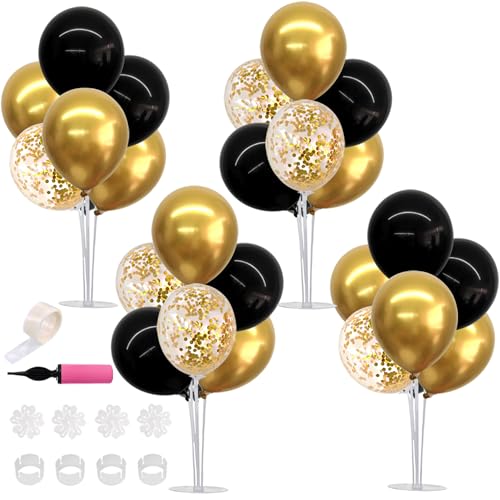 TONIFUL 4 Set Black Gold Balloon Centerpieces for Table,Balloon Stand Kit for Black Gold Party Decor 40th 50th 60th 70th B...