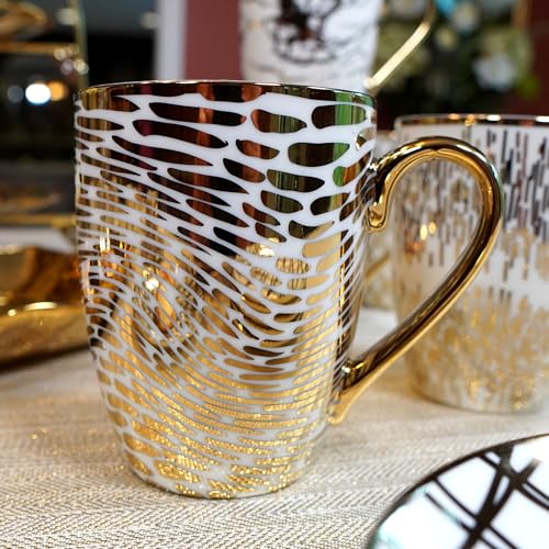 Matrix Gold Porcelain Coffee & Tea Mug Set – Premium Fine Porcelain with Elegant Gold-Plated Finish, Luxury Drinkware for ...