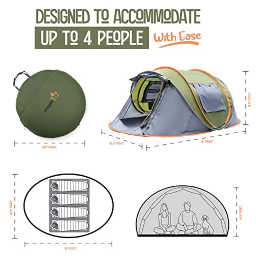 maple99 4 Person Pop Up Tent for Camping - Lightweight & Portable, Easy Quick Set-Up, 2 Doors, Lantern Hook, Storage Pocke...