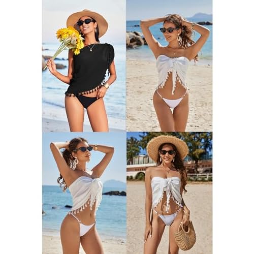 AI'MAGE Sarong Wraps for Women Swimsuit Coverups Beach Bathing Suit Cover Up Tassels Bikini Short Wrap Skirts for Swimwear