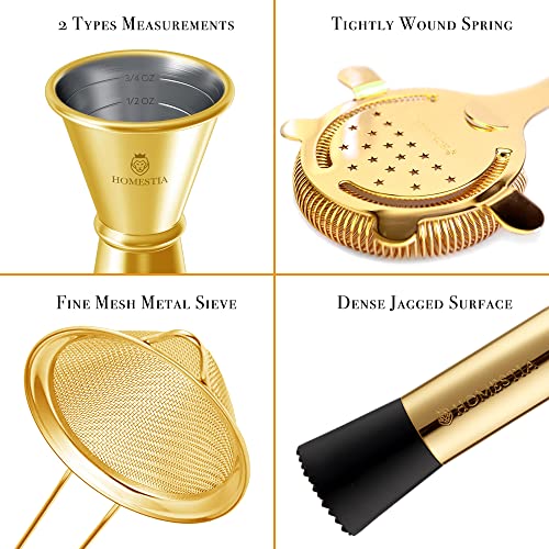 Homestia Cocktail Shaker Set, Bartending Kit: Weighted Boston Shaker Tin, Hawthorne Strainer, Jigger, Bar Spoon and Muddle...