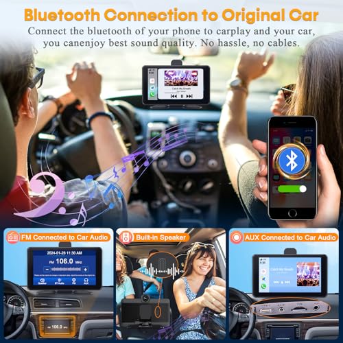 Wireless Apple CarPlay with Dash Cam: 7″ Carply Screen for Car with Backup Camera - 5-Min Plug-and-Play Upgrade for Older ...