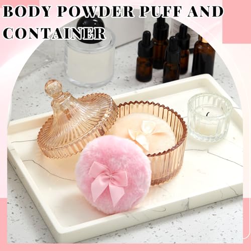Tioncy 3 Pcs Large Body Powder Puff and Container Valentine's Day gift Powder Container with Puff Crystal Case Soft Washab...