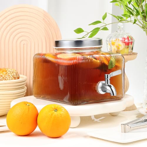 1 Gallon Drink Dispensers for Parties,Beverage Dispenser for Fridge with Leakproof Stainless Steel Spigot, Ideal for Wate...