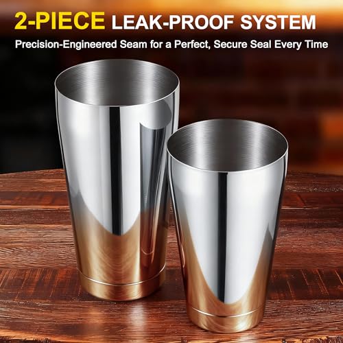 BETTFOR Boston Shaker Set, 18oz & 28oz 2-Piece Tins, Professional 304 Stainless Steel Cocktail Shaker with Leak-Proof Weig...