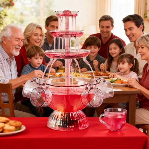 Generic 3-Tier Party Drink Fountain - 220V British Standard ABS Beverage Fountain with LED Base | Flowing Water Fall Machi...