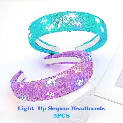 Woeoe Light Up Sequin Headband Sparkly Wide Mermaid Hair Accessories for Women