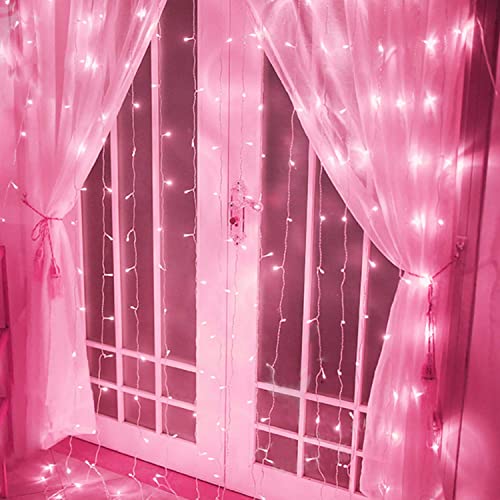 amadecohome Curtain Lights, Pink Room Decor 8 Modes LED String Lights for Garden, Teen Girls' Room, Party, Window, Wall an...